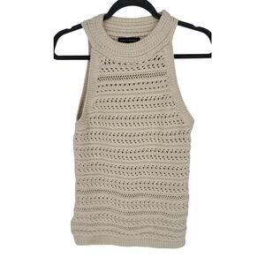 Banana Republic Cream Eyelet Sleeveless Knit Halter Top Casual Stretch Comfort M